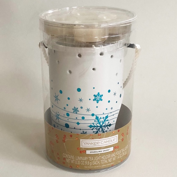 Yankee Candle SNOWY LUMINARY Holder Gift Set w/ 4 Sparkling Snow Tea Lights NIB